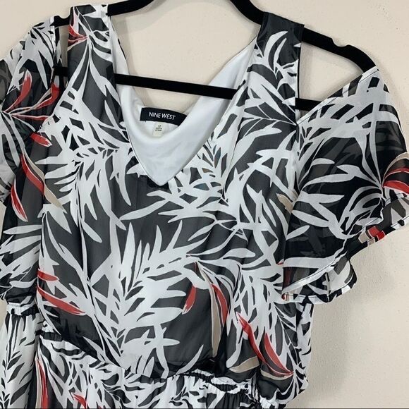 Nine West off shoulder maxi black white red sz 12 D1 - Picture 2 of 10